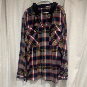No Boundaries Plaid Hoodie Shirt - Red, Blue, Yellow